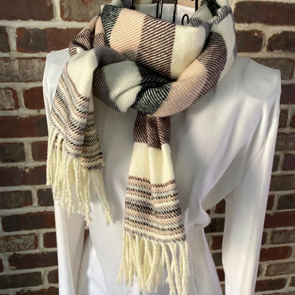 Vanilla Girl Vintage Stripped Fleece Ski Scarf Reversible Scarf